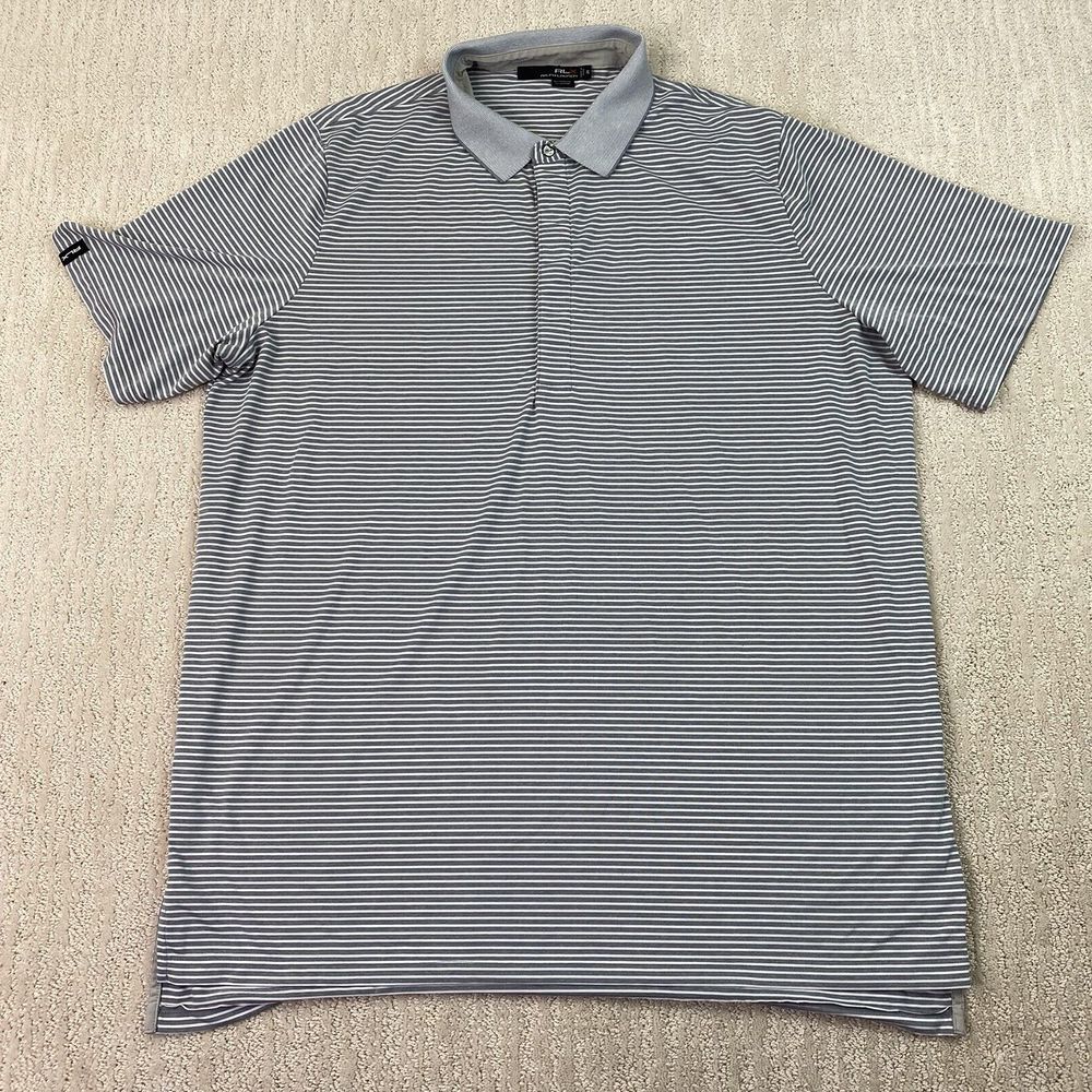 Ralph Lauren RLX Polo Shirt Mens XL Gray White‎ Stripe Short Sleeve